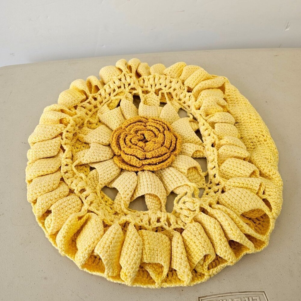 Handmade Crochet Toilet Seat Cover Decorative Yellow Flower Commode Cover